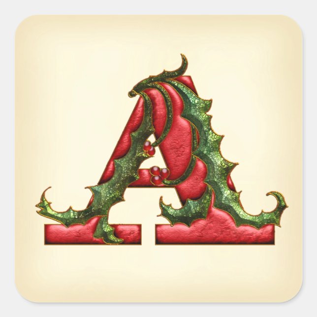 Sticker Carré Monogramme de houx de Noël qu'une enveloppe scelle (Devant)