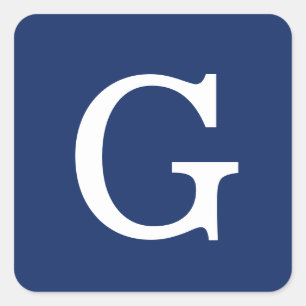 Sticker Carré Monogramme de lettre initiale bleu blanc simple