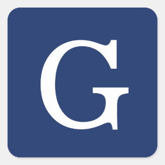 Sticker Carré Monogramme de lettre initiale bleu blanc simple