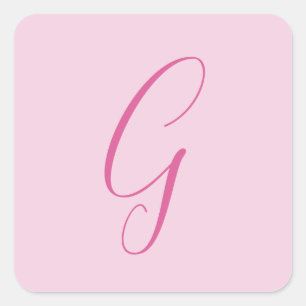 Sticker Carré Monogramme de lettre initiale rose clair chic uni