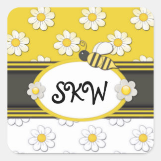 Sticker Carré Monogramme de marguerite jaune
