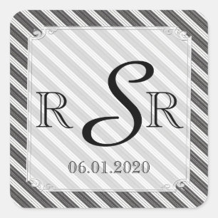 Sticker Carré Monogramme de Mariage diagonale noir et blanc