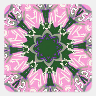 Sticker Carré Monogramme de mode floral mignon noir et rose