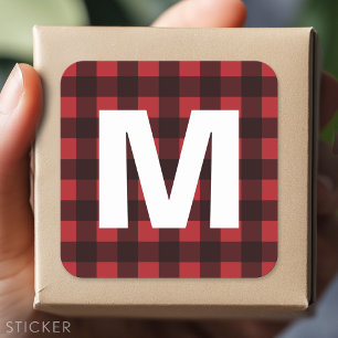 Sticker Carré Monogramme de Motif de buffle rouge et noir rustiq