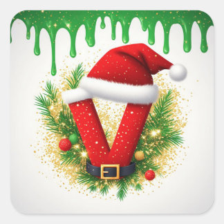 Sticker Carré Monogramme de Noël V pour les noms de vacances