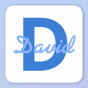 Sticker Carré Monogramme de nom blanc bleu foncé et clair modifi