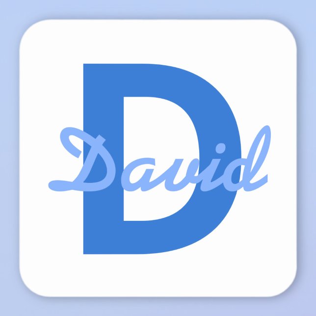 Sticker Carré Monogramme de nom blanc bleu foncé et clair modifi (Créateur téléchargé)