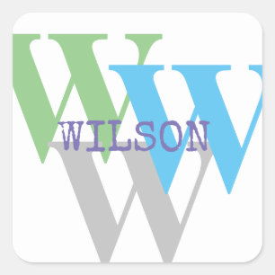 Sticker Carré monogramme de nom INTIAL élégant minimal