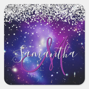 Sticker Carré Monogramme de Parties scintillant argenté violet c