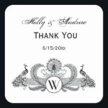 Sticker Carré Monogramme de Peacocks vintages<br><div class="desc">Peacocks vintage avec Monogram Invitations personnalisables et accessoires avec une image stylisée vintage d'un Peacocks avec Monogram. Vous pouvez facilement modifier ces produits en ajoutant des champs de texte, en supprimant des champs de texte existants, en modifiant des images de conception ou en ajoutant des images supplémentaires de votre choix....</div>