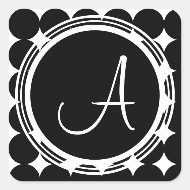 Sticker Carré Monogramme de point Polka Noir (Devant)