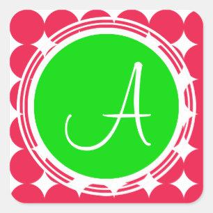 Sticker Carré Monogramme de point Polka vert et rouge