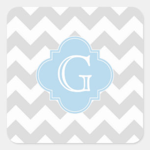 Sticker Carré Monogramme de Quatrefoil bleu clair de Chevron Lt