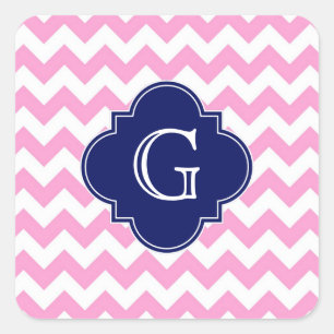 Sticker Carré Monogramme de Quatrefoil de la marine Chevron blan
