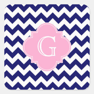 Sticker Carré Monogramme de Quatrefoil rose Chevron ZigZag