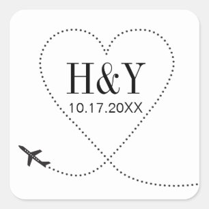Sticker Carré Monogramme de voyage de mariage de destination