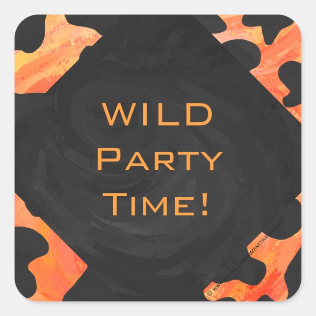 Sticker Carré Monogramme de zèbre orange et noir (Devant)