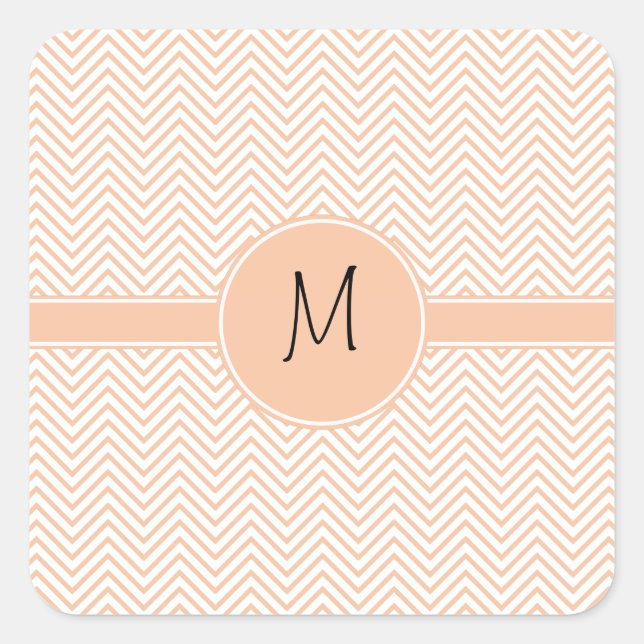 Sticker Carré Monogramme Delicate tendance Orange Chevron (Devant)