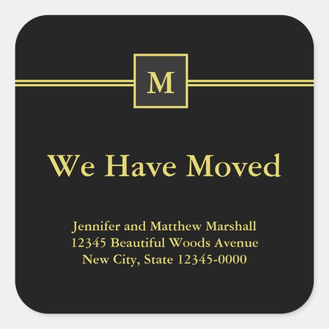Sticker Carré Monogramme d'or noir et noir et Faire-part de dépl (Devant)