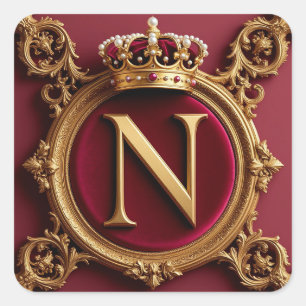 Sticker Carré Monogramme doré majestueux avec couronne sur velou