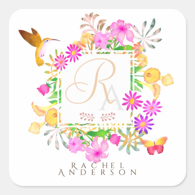 Sticker Carré Monogramme du jardin floral (Devant)