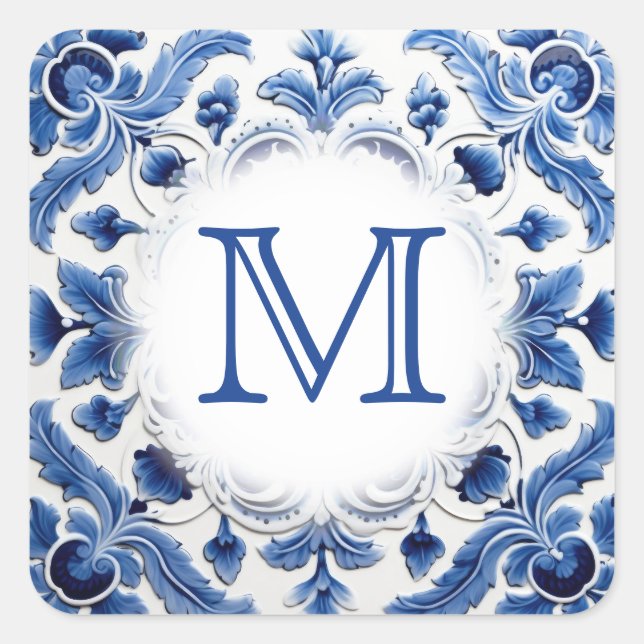 Sticker Carré monogramme du mariage bleu de déverrouillage (Devant)
