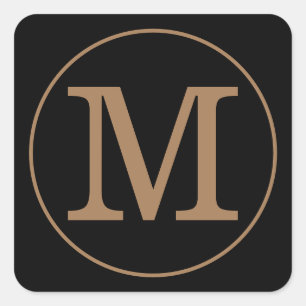 Sticker Carré Monogramme élégant noir et or