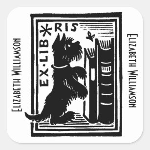Sticker Carré Monogramme ex d'ex-libris de Libris de chiot