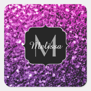 Sticker Carré Monogramme faux paillettes dégradé rose violet