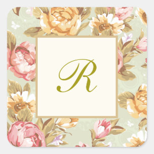 Sticker Carré Monogramme Floral Damask