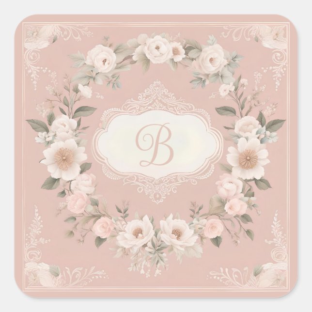 Sticker Carré Monogramme floral de Boho rose (Devant)
