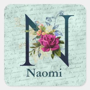 Sticker Carré Monogramme floral élégant initial N