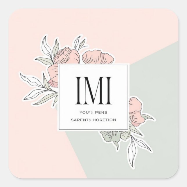 Sticker Carré Monogramme Floral Minimaliste (Devant)