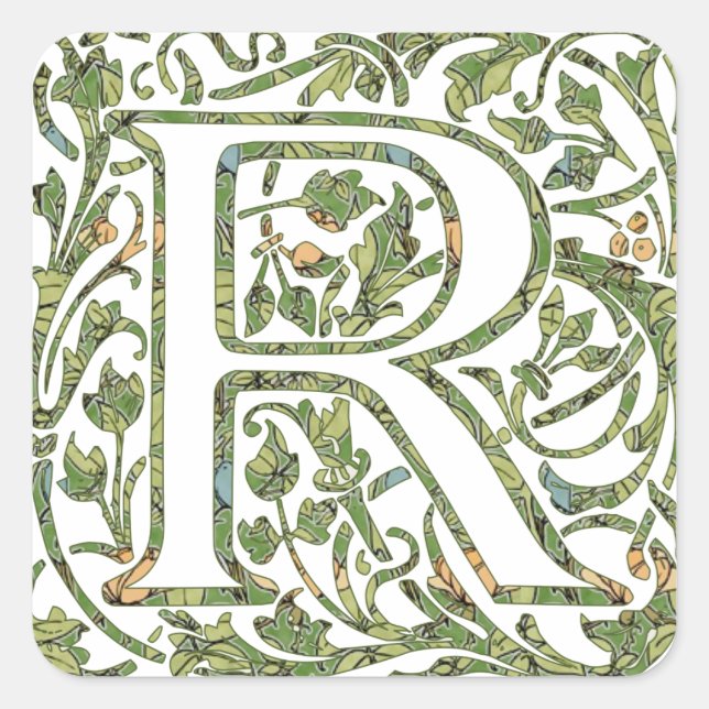 Sticker Carré Monogramme floral R (Devant)