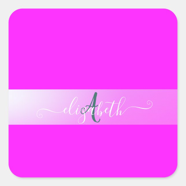 Sticker Carré Monogramme Fluorescent Rose (Devant)