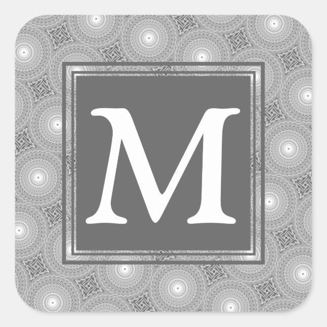 Sticker Carré Monogramme gris cercles motif (Devant)
