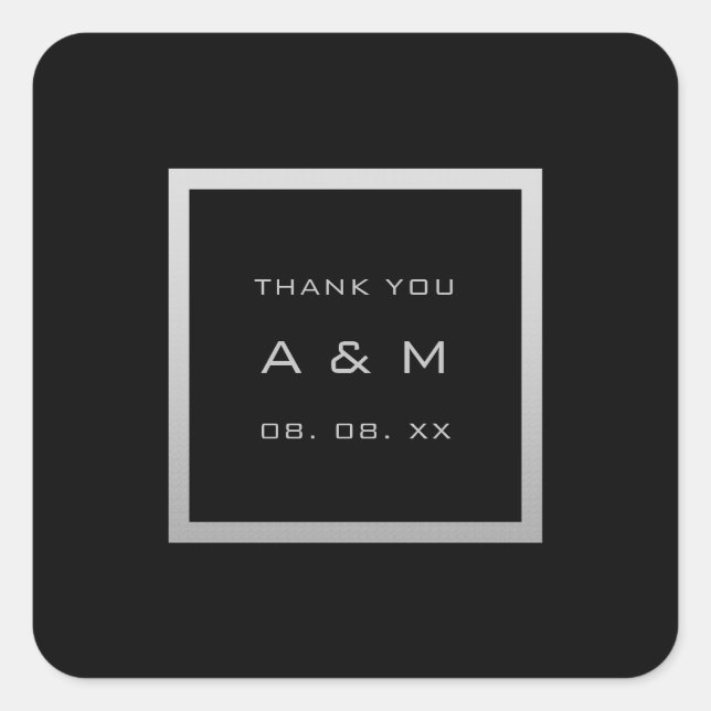 Sticker Carré Monogramme Gris Frame Argent Mariage Gris Blac (Devant)