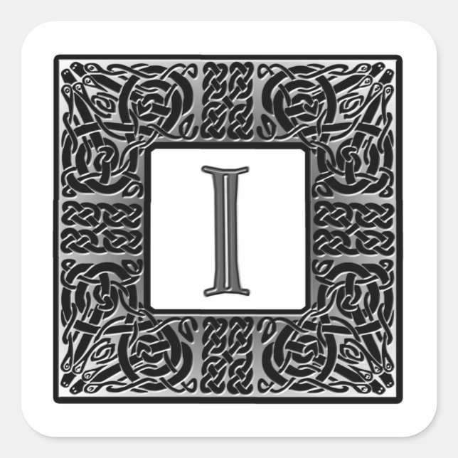 Sticker Carré Monogramme "I" Celtique Argent (Devant)
