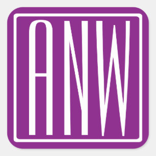 Sticker Carré Monogramme Initial 3 Moderne Gras Blanc & Violet