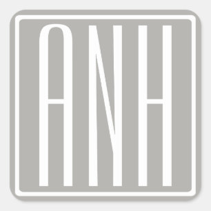 Sticker Carré Monogramme initial   Blanc sur gris clair