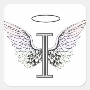 Sticker Carré Monogramme initial de la lettre I avec des ailes