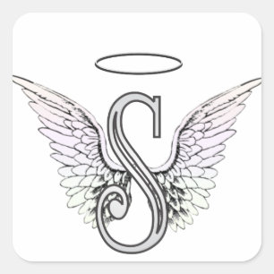 Sticker Carré Monogramme initial de la lettre S avec des ailes