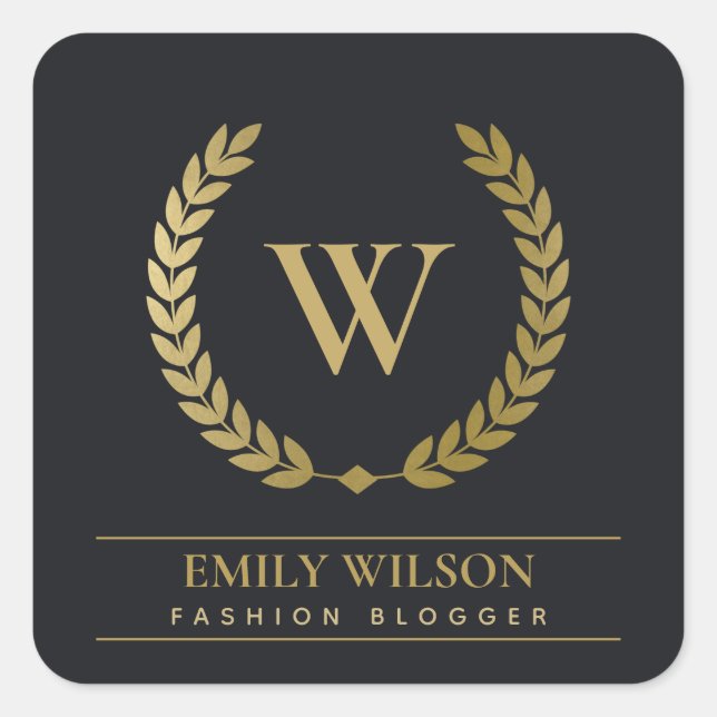 STICKER CARRÉ MONOGRAMME INITIAL DE L'ORDINATEUR DE LAUREL D'OR  (Devant)