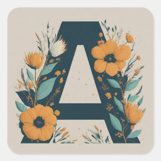 Sticker Carré Monogramme initial floral A