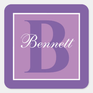 Sticker Carré Monogramme initial partagé personnalisé violet