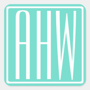 Sticker Carré Monogramme Initiales 3 Moderne Gras Blanc Sur Aq