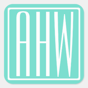 Sticker Carré Monogramme Initiales 3 Moderne Gras   Blanc Sur Aq