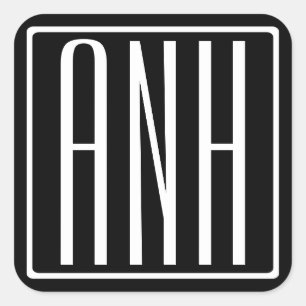 Sticker Carré Monogramme Initiales 3 Modernes Gras Blanc sur N