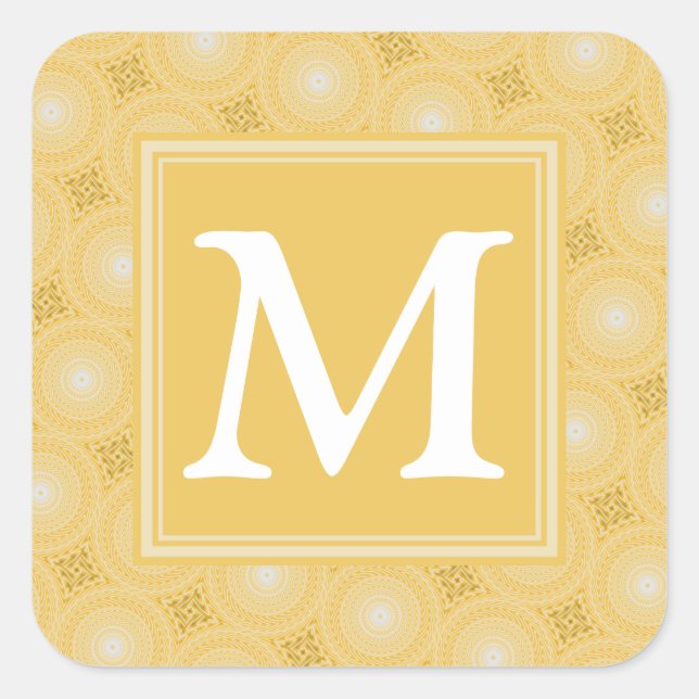 Sticker Carré Monogramme jaune cercles motif (Devant)