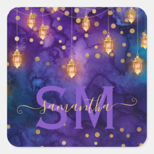 Sticker Carré Monogramme jaune violet et bleu